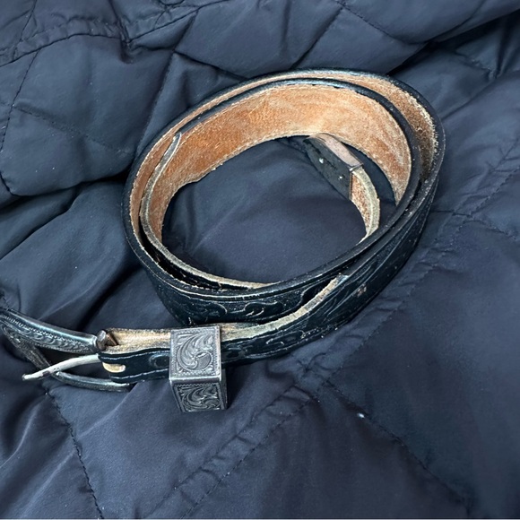 Boulet Men’s Black Leather Belt 5028 Silver Buckle Size 28/70 Westerncore - Picture 3 of 9